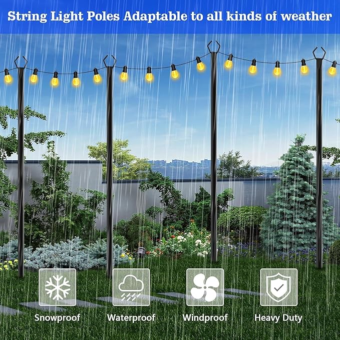 SINLEY 10 Pack String Light Poles,10 Ft Metal Poles with Fork for Outdoor String Lights,Outdoor Light Poles with Fork,Poles/Post/Stand for Outside,Patio,Deck,Backyard,Garden Wedding,Party
