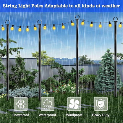 SINLEY 10 Pack String Light Poles,10 Ft Metal Poles with Fork for Outdoor String Lights,Outdoor Light Poles with Fork,Poles/Post/Stand for Outside,Patio,Deck,Backyard,Garden Wedding,Party