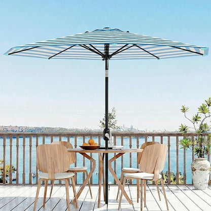 Garvee 10 ft Outdoor Patio Umbrella 8 Sturdy Ribs Outdoor Table Umbrella with Crank Lift & Push Button Tilt UV Protection Waterproof Market Umbrellas for Pool, Deck, Yard, Garden, Blue Stripes