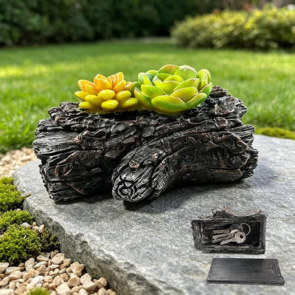 Key Hider Outdoor Waterproof Resin Wood Succulent Hidden Storage Yard Decor | Rustic Farmhouse Aesthetic, Doubles as Decorative Yard Ornament, Thoughtful Gift for Gardeners/Father's Day
