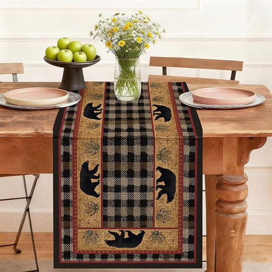Bear Table Runner,Dining Decor for Kitchen Coffee Table Family Dinners Holiday Parties Wedding Events Decor(13x72 inch)