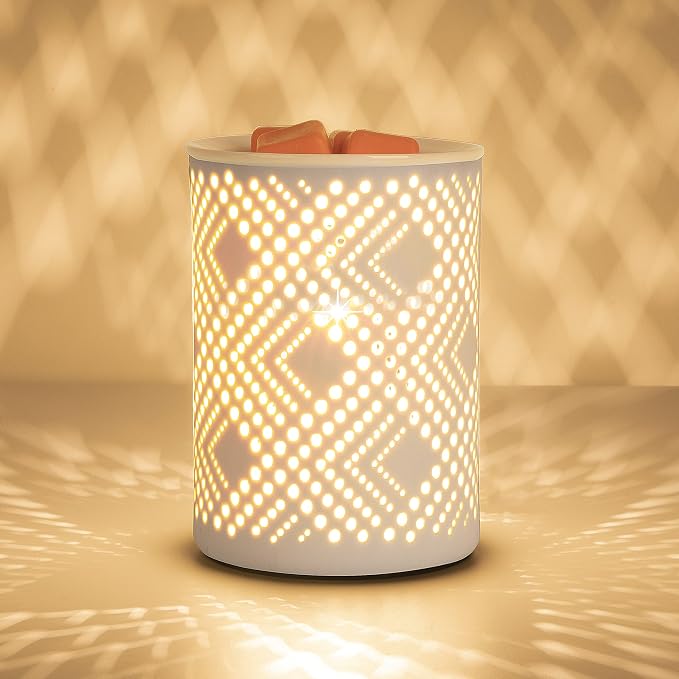 PALANCHY Wax Melt Warmer Ceramic Oil Burner Electric Candle Wax Warmer Burner Melter Fragrance Warmer for Home Office 2 Bulbs Included Gift Box Packaged (Ceramic Diamond) | Ceramic Build Wax Melter With 2 Bulbs 25W & Removable Dish. Oil Warmer Wax Burn...