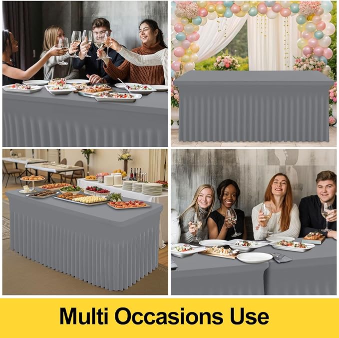 Smiry 2 Pack Spandex Elastic Fitted Table Cloth Skirt for 6FT Table | Stretch Washable Table Cloth, Banquet Table Cover for Wedding, Party, Indoor & Trade Shows, (Grey, 72Lx30Wx30H)