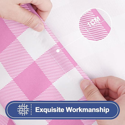 Smiry Picnic Table Cloth 2 Pack, Waterproof Elastic Fitted Tablecloths for 8FT Rectangle Tables, Washable Polyester Buffalo Plaid Tablecloth for Camping, Dining & Outdoor (Pink & White, 30" x 96")