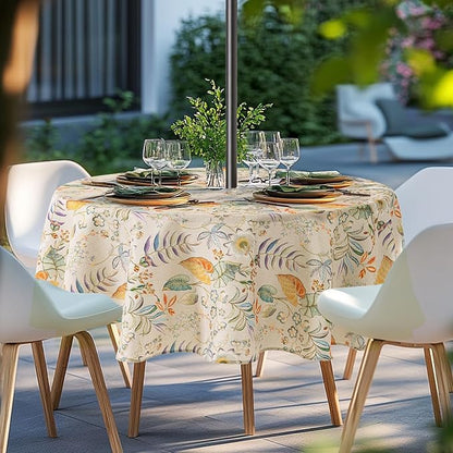 Lamberia 60" Round Patio Tablecloth with Umbrella Hole and Zipper, Waterproof Outdoor Table Cover for Patio, Backyard, BBQ, Picnic & Indoor Dining, Washable Polyester Circular Tablecloth