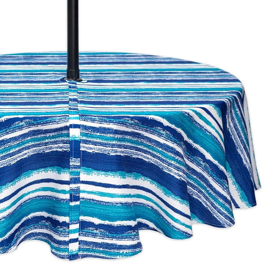 YiHomer Indoor Outdoor Tabletop for Spring Summer Decorations, Picnics and Dinner Parties - Stain and Water Resistant, Crayon Art (Ocean), Zipper Tablecloth, 60" Round with Umbrella Hole