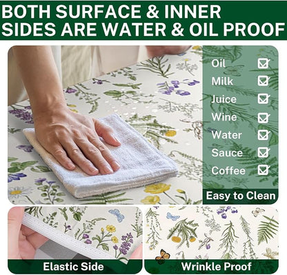 Picnic Table Cover with Bench Covers Elastic Edges, Wildflower Flower Camper Fitted Table Cover, Outdoor Camping Essentials 72 Inch 3PCS, Waterproof Camping Fitted Tablecloth with Drawstring Bag