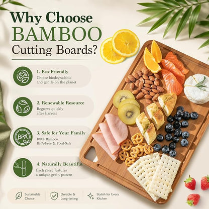 Deep-Carbonized,Royal Craft Wood Bamboo Cutting Board Set, 3-Piece | Durable Bamboo w/ Deep Juice Grooves | Non-Slip & Knife-Friendly | Versatile for Meat, Bread, Veggies | Easy to Hang Store