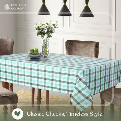 Gingham Tablecloth, 52x70 Inch, Soft Cotton Checkered Table Cover, Reusable & Durable for Daily Use, Garden Parties, Kitchen Decor, Outdoor Dining, Mint Green, Aqua Green, White