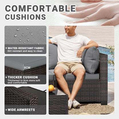 LAFWELL LEVELEVE 7 Pieces Outdoor Patio Furniture Sets,Rattan Conversation Sectional Set,Manual Weaving Wicker Patio Sofa with Tea Table