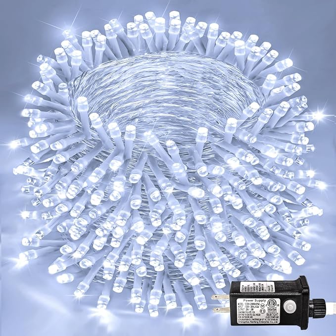 262FT 800 LED Outdoor String Lights, White Christmas Lights Indoor | Plug in Waterproof 8 Modes Clear Wire String Twinkle Lights for Bedroom Outside Patio Yard Xmas Party Wedding Decorations