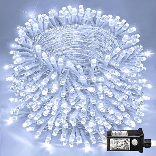 197FT 600 LED Outdoor String Lights, White Christmas Lights Indoor | Plug in Waterproof 8 Modes Clear Wire String Twinkle Lights for Bedroom Outside Patio Yard Xmas Party Wedding Decorations