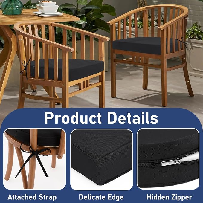 Topotdor Outdoor Chair Cushions Set of 2, 17"x16"x2" Patio Chair Cushions for Outdoor Furniture, Round Corner Outdoor Seat Chair Pads with Ties for Patio Garden Dining Office, Black
