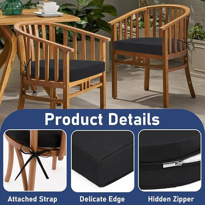 Topotdor Outdoor Chair Cushions Set of 2, 17"x16"x2" Patio Chair Cushions for Outdoor Furniture, Round Corner Outdoor Seat Chair Pads with Ties for Patio Garden Dining Office, Black