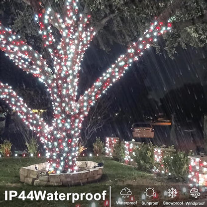 131FT 400 LED Outdoor String Lights, Red and White Christmas Lights Indoor | Plug in Waterproof 8 Modes Clear Wire String Twinkle Lights for Bedroom Outside Patio Yard Xmas Party Holiday Decorations