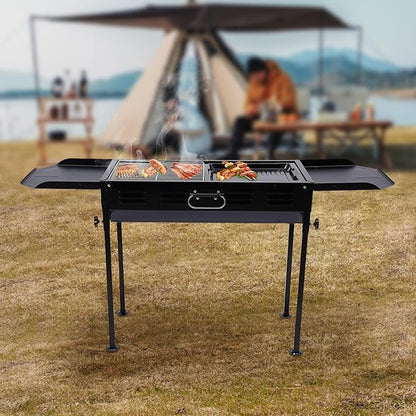 Adjustable Height 60-74cm Black Portable Charcoal Grill Collapsible Barbecue Grill 165.35 lbs