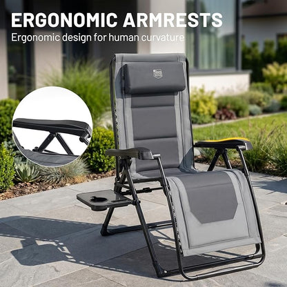 Timber Ridge Zero Gravity Chair, Oversized Lawn Chairs Outdoor Recliner Reclining Patio Lounge Chair with Adjustable Headrest and Side Table for Camping, Outdoor, Patio, Support 350lbs, Grey