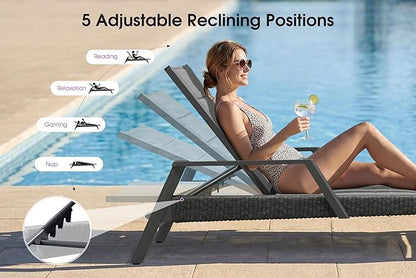 PURPLE LEAF Outdoor Chaise Lounge 2 Pieces Patio Recliner Sunbathing Tanning Chair for Poolside Balcony with Armrests Backyard Moon Basalt