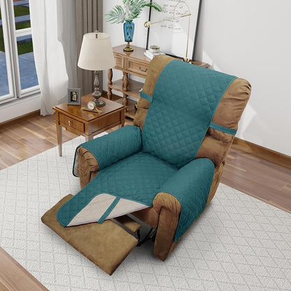 Reversible Chair Covers for Recliner Oversized, Blue/Beige | Recliner Oversized Covers for Living Room with Elastic Straps, Water Repellent, Chair Protectors Covers for Dogs