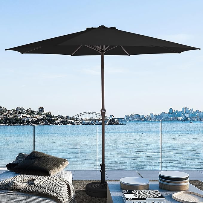 JEAREY 12' Patio Umbrellas Outdoor Table Market Umbrella w/Crank, 8 Sturdy Ribs, UV Protection Windproof for Garden, Deck, Backyard, Pool(Black)