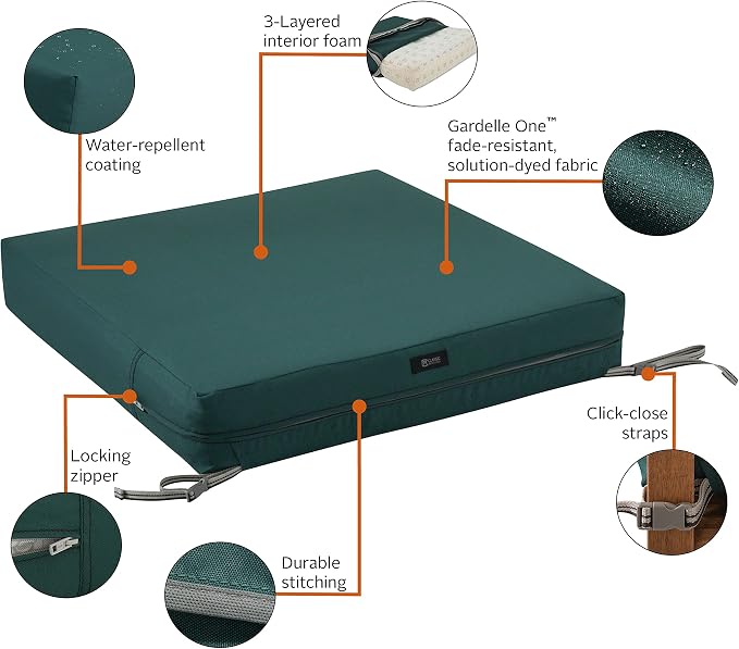 Classic Accessories Ravenna Water-Resistant Patio Lounge Chair/Loveseat Cushion, 25 x 27 x 5 Inch, Mallard Green
