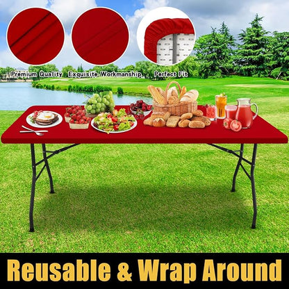 Smiry Rectangle Picnic Table Cloth, Waterproof Elastic Fitted Tablecloths for 4 Foot Tables, Washable Polyester Table Cover for Camping, Indoor and Outdoor (Red, 24"x48")