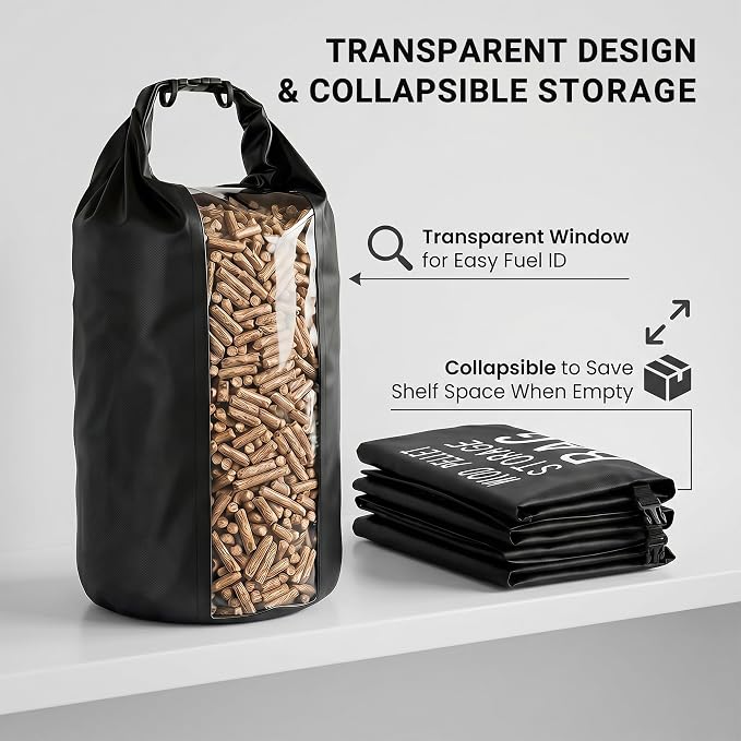 2 Pack 22LB Waterproof Wood Pellet Storage Bags with Handles | Smoker Pellet Storage Bin Bag, Wood Pellet Container for Smoker, BBQ Grill, Pizza Oven, Charcoal, Wood Chips & Heating Fuel