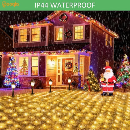 Pooqla Solar Net Lights, 21x5ft 360LED Christmas Net Lights Outdoor with 8 Modes, Solar & USB Powered Waterproof Green Wire Net Mesh String Lights for Bush Backyard Patio Decor, Warm White