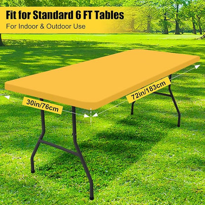 Smiry Rectangle Picnic Table Cloth, Waterproof Elastic Fitted Tablecloths for 6 Foot Tables, Washable Polyester Table Cover for Camping, Indoor and Outdoor (Mustard Yellow, 30"x72")