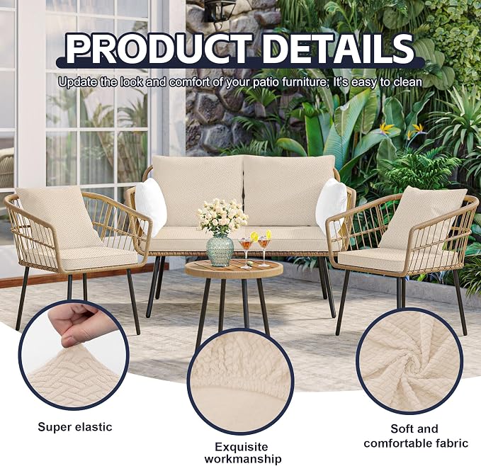 8Pcs Patio Cushion Covers, Outdoor Stretch Cushion Covers, Washable | Stretch Fit, Replacement, Washable and Reusable Furniture Protectors, Fits most patio furniture cushion covers, Cover Only