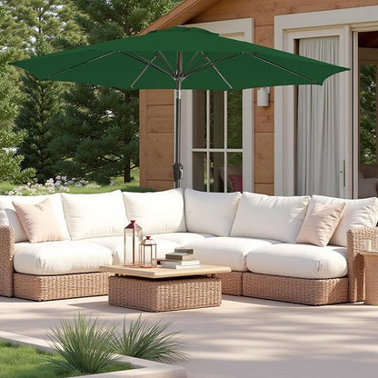 9FT Large Outdoor Patio Umbrella Pool Market Umbrella-UV Resistant, Easy Push Button Tilt and Crank, 8 Sturdy Ribs Heavy-Duty Table Umbrella for Deck, Backyard, Garden (Green)