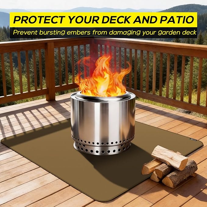 FLASLD Heavy-Duty Under Grill Mat 42inch Square Fire Pit Mat,3 Layers Fireproof Waterproof Grill Pads Protect for Deck,Patio,Outdoor Charcoal,Smokers,Wood Floor,Indoor Brown Fireplace Reusable
