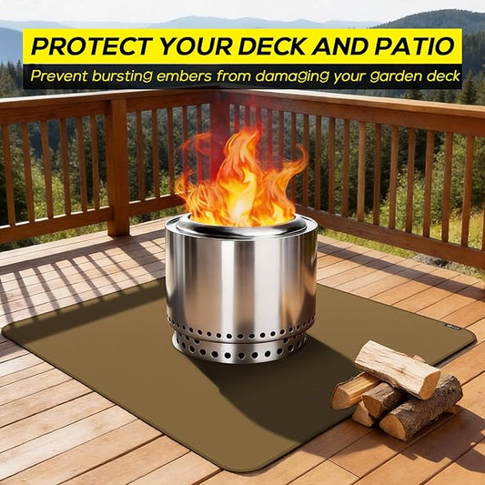 FLASLD Heavy-Duty Under Grill Mat 49inch Square Fire Pit Mat, Large Fireproof Waterproof Grill Pads Protect for Deck,Patio,Outdoor Charcoal,Smokers,Wood Floor,Indoor Brown Fireplace Reusable