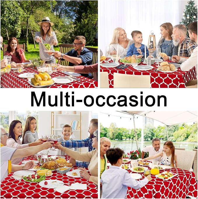 Smiry Rectangle Table Cloth, Waterproof Vinyl Tablecloth with Flannel Backing for Rectangle Tables, Wipeable Spillproof Plastic Tablecloths for Dining, Camping, Indoor and Outdoor (54"x78", Red)