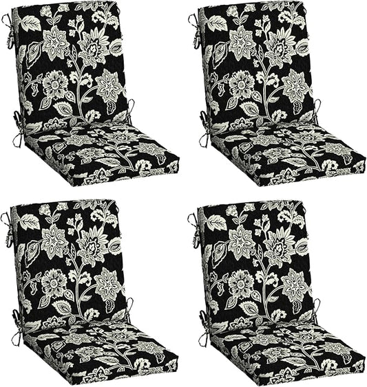 Arden 4-Pack Outdoor Patio Dining Chair Cushion, 20x44, Rain-Proof Seat Pad, Fade-Resistant Outdoor Cushion Ashland Black Jacobean