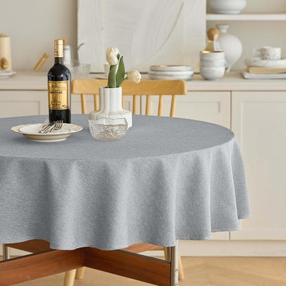 Decorelia Linen Texture Round Tablecloths 60 Inch, Decorative Waterproof Farmhouse Table Cloth Anti-Scratch Soft Cover for Holiday, Banquet,Dining& Kitchen Table (60 Inch,Round (2-4 Seats), Cool Grey)