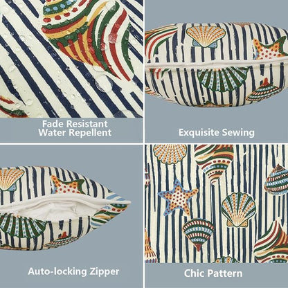 LVTXIII 2 Pack Outdoor Lumbar Pillow Covers 12x20 Inch with Piping, Water-Repellent Back Cushion Covers ONLY for Patio Furniture, Sofa, Garden Bench, Cabana Shells