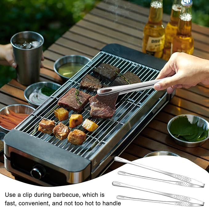 11 Inches Stainless Steel Korean Bbq Grill Tongs,Japanese Barbecue Tongs,For Cooking,Meat,Home Outdoor Steak Salad Food(6 Pcs)
