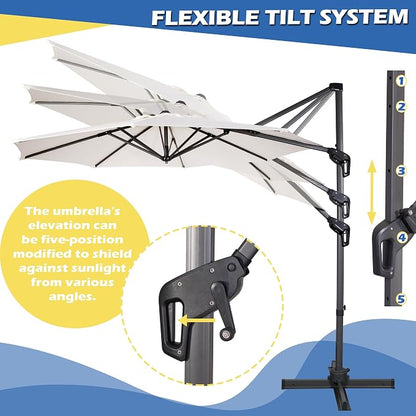 Sunnyglade 10Ft Cantilever Patio Umbrella, 360° Rotation & Integrated Tilting System Offset Umbrella with 8 Sturdy Ribs, Fade-resistant & Waterproof for Garden Backyard Poolside Deck