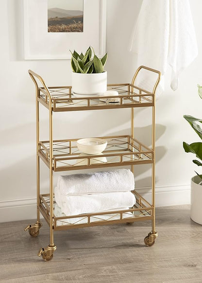 Kate and Laurel Ketia Glam Metal Bar Cart; 23 x 13 x 34; Gold; Glamorous Three Tier Gold Bar Cart for Display and Storage