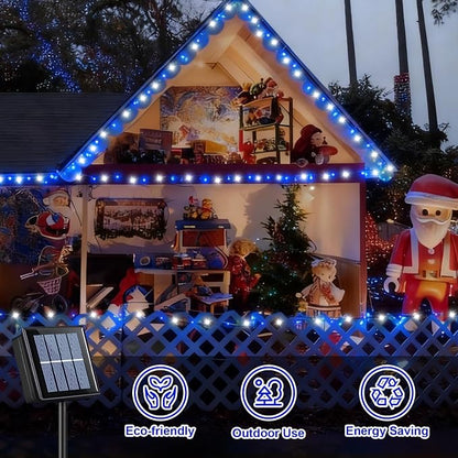 QITONG 2 Pack Blue and White Solar Christmas Lights, Each 66ft 200 LED Solar String Lights Outdoor Waterproof, 8 Modes Solar Twinkle Light for Outside