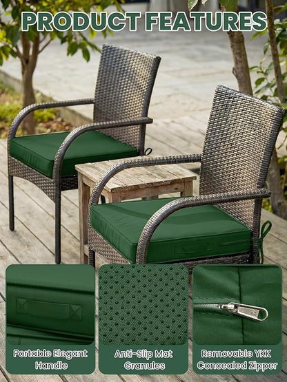 Outdoor Chair Cushion 19 x 19 x 4 Inches Patio Furniture Outdoor Waterproof Seat Cushion, Patio Chair Cushion with Handles and Ties, Square Dining Chair Cushion Set of 2, Green
