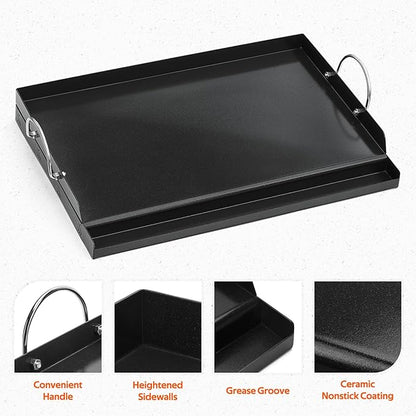onlyfire Universal BBQ Griddle with Handles for Most Grills, 18" x 12.5" | Ceramic Coated Non-stick Flat Top Griddle for Outdoor Cooking