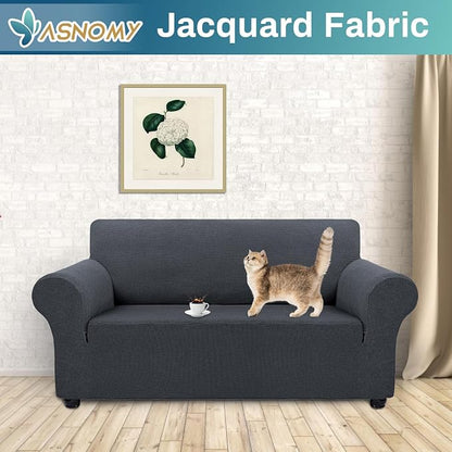 Asnomy Stretch Couch Covers Washable,loveseat Cover Slipcovers,Charcoal Ash | 1-Piece Sofa Cover(55"-78") loveseat cover Furniture Protector Soft Jacquard,Non-Slip Elastic Bottom for Dogs & Kids