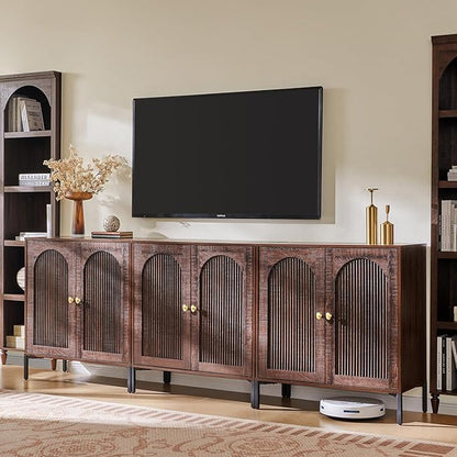IFBUY Modern Sideboard Buffet Cabinet, 92.63" W Fluted Arched Buffet Cabinet with Storage and Adjustable Shelves, Wooden Modular Coffee Bar Cabinets for Kitchen, Entryway, Brown