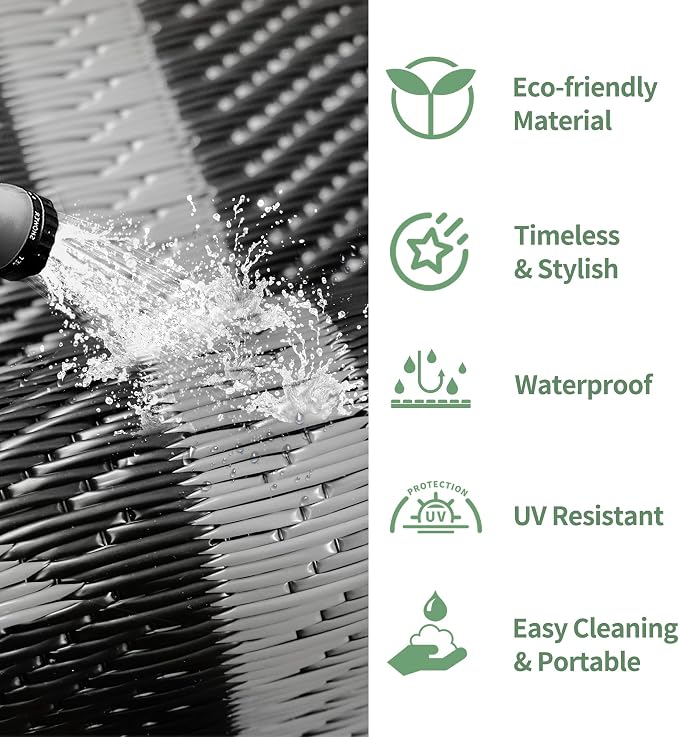 GENIMO Outdoor Rug, Waterproof Plastic Rugs for Patio, 9'x12' Charcoal Grey | Outside Larger Modern Carpet Mat for Porch Decor, Deck, Balcony, Camping, RV, Backyard, Picnic, Beach, Reversible, Foldable