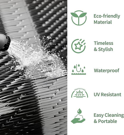 GENIMO Outdoor Rug, Waterproof Plastic Rugs for Patio, 8'x10' Charcoal Grey | Outside Larger Modern Carpet Mat for Porch Decor, Deck, Balcony, Camping, RV, Backyard, Picnic, Beach, Reversible, Foldable