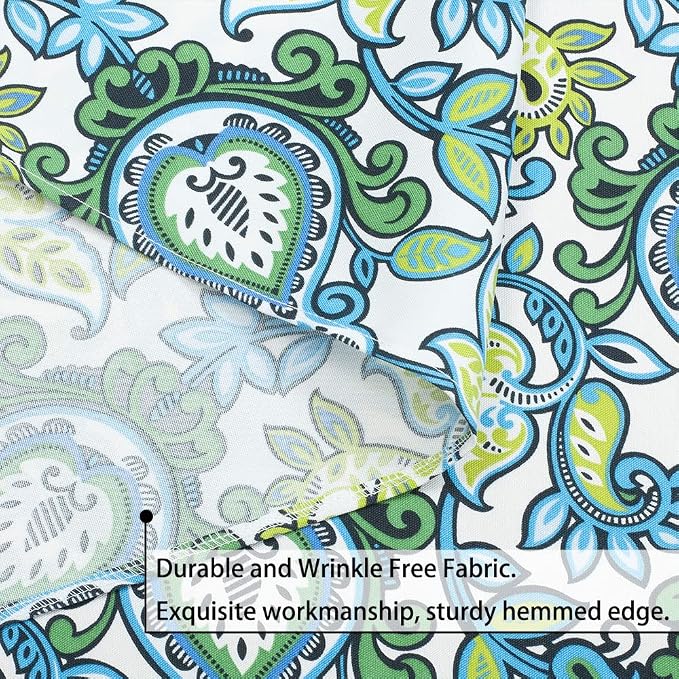 60"x84" Rectangle Tablecloth with Umbrella Hole and Zipper, Washable Waterproof Wrinkle Free Zippered Patio Table Cloths Table Covers for Spring, Party, Backyard, Picnic, BBQS (Botanical Blue Green)