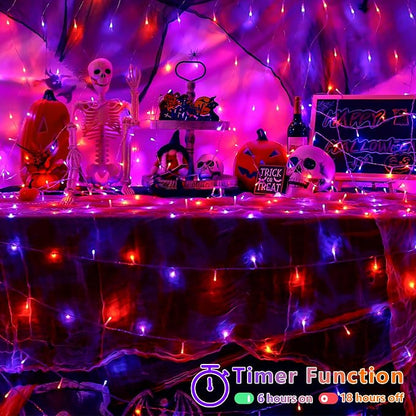 YEGUO 165ft 500 LED Halloween Lights Outdoor Waterproof, Clear Wire Christmas String Lights Indoor, 8 Modes Twinkle Tree Lights Plug in with Timer Memory.(Orange and Purple)