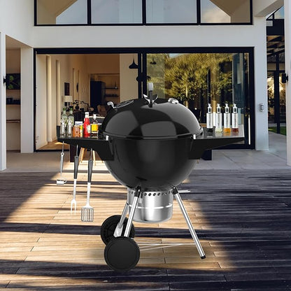 Charkettle Grill Table Shelf Compatible with Weber 22 Inches Kettle Grills, Outdoor Charcoal Grill Side Table BBQ Accessories with Hooks